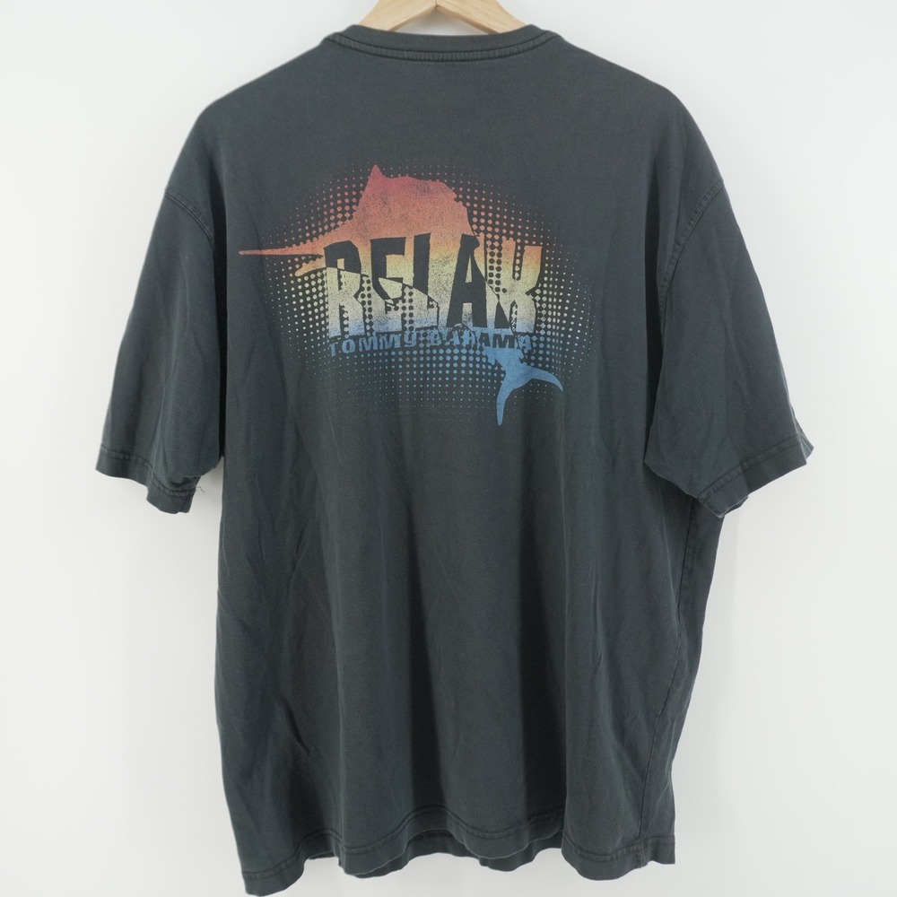 Vintage Tommy Bahama Graphic T-Shirt Men XL Black Relax Marlin Sunset Cotton Tee